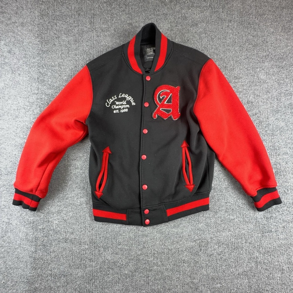 AK:Cess Varsity Jacket Mens Medium Black Red Snap Front Class League A Patch